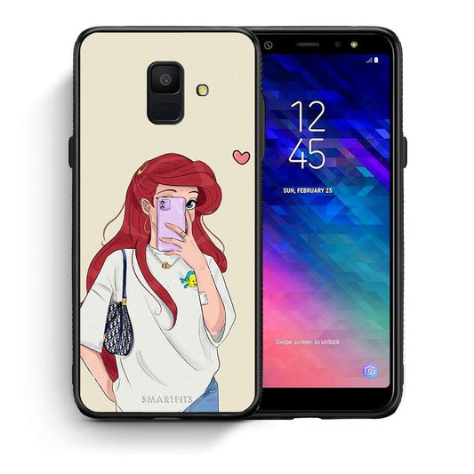 Θήκη Samsung A6 2018 Walking Mermaid από τη Smartfits με σχέδιο στο πίσω μέρος και μαύρο περίβλημα | Samsung A6 2018 Walking Mermaid case with colorful back and black bezels