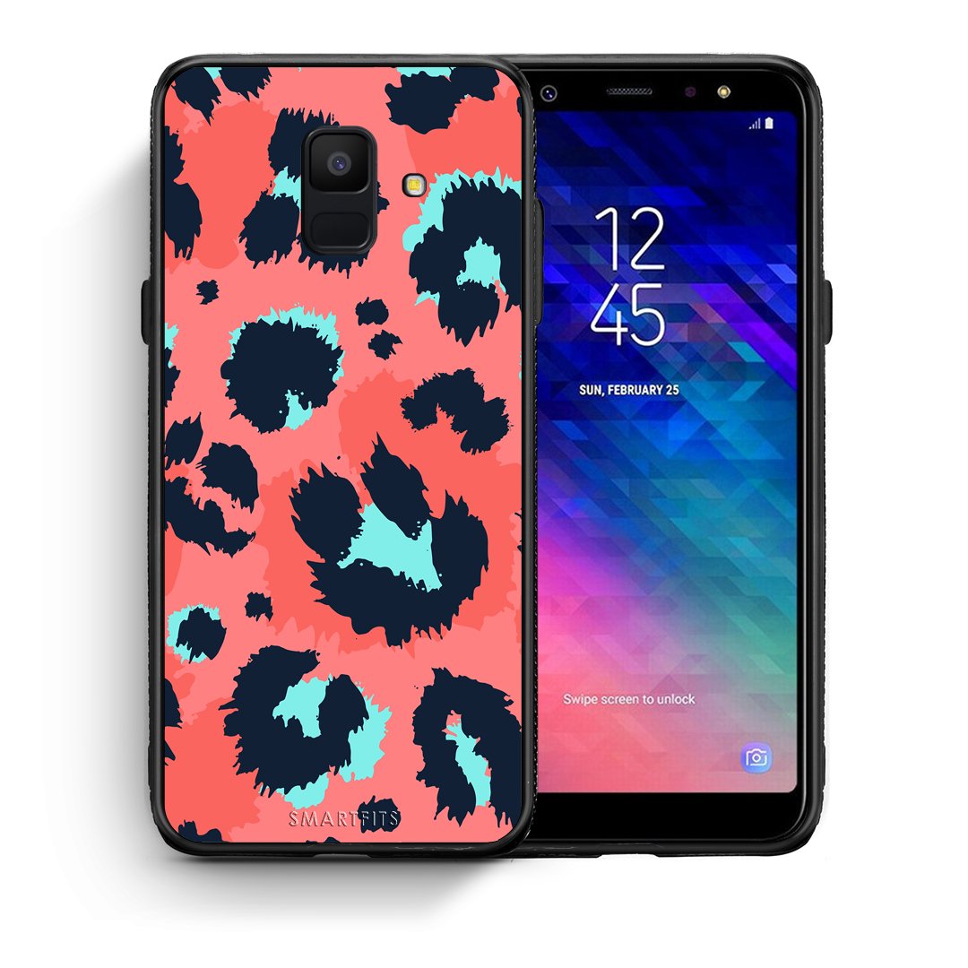 Θήκη Samsung A6 2018 Pink Leopard Animal από τη Smartfits με σχέδιο στο πίσω μέρος και μαύρο περίβλημα | Samsung A6 2018 Pink Leopard Animal case with colorful back and black bezels