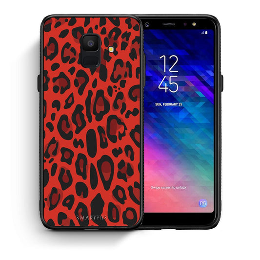 Θήκη Samsung A6 2018 Red Leopard Animal από τη Smartfits με σχέδιο στο πίσω μέρος και μαύρο περίβλημα | Samsung A6 2018 Red Leopard Animal case with colorful back and black bezels