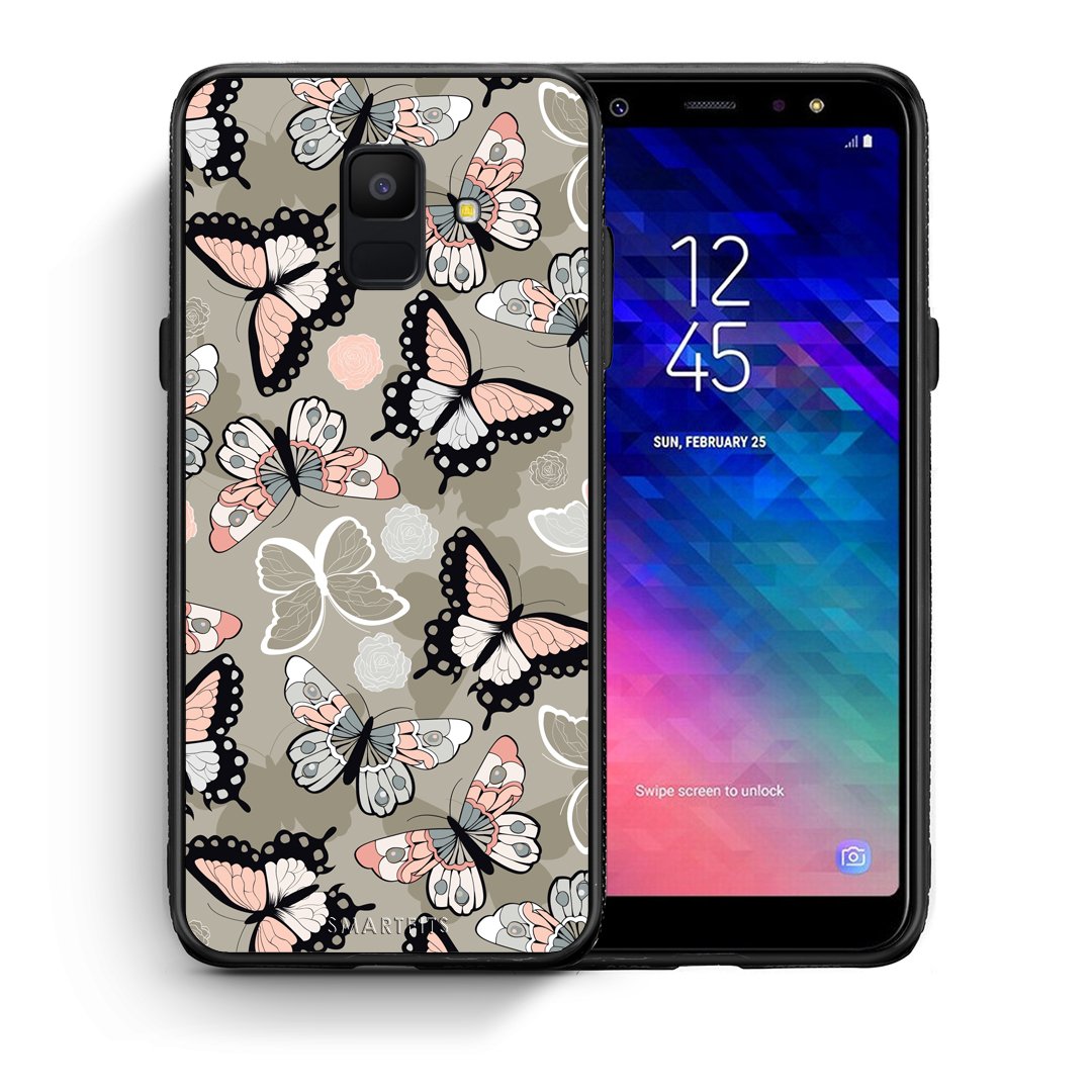 Θήκη Samsung A6 2018 Butterflies Boho από τη Smartfits με σχέδιο στο πίσω μέρος και μαύρο περίβλημα | Samsung A6 2018 Butterflies Boho case with colorful back and black bezels