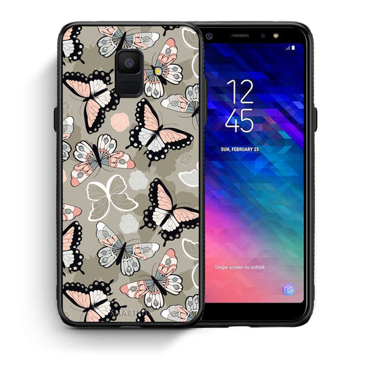 Θήκη Samsung A6 2018 Butterflies Boho από τη Smartfits με σχέδιο στο πίσω μέρος και μαύρο περίβλημα | Samsung A6 2018 Butterflies Boho case with colorful back and black bezels