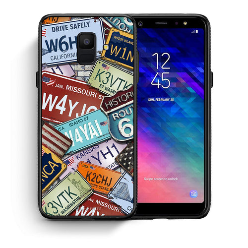 Θήκη Samsung A6 2018 Car Plates από τη Smartfits με σχέδιο στο πίσω μέρος και μαύρο περίβλημα | Samsung A6 2018 Car Plates case with colorful back and black bezels