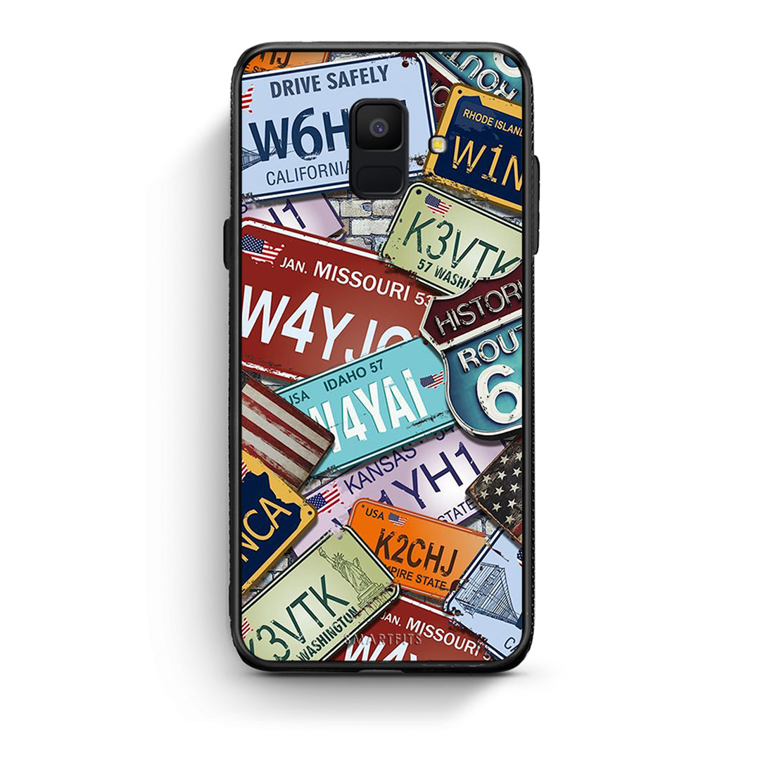 samsung A6 Car Plates θήκη από τη Smartfits με σχέδιο στο πίσω μέρος και μαύρο περίβλημα | Smartphone case with colorful back and black bezels by Smartfits