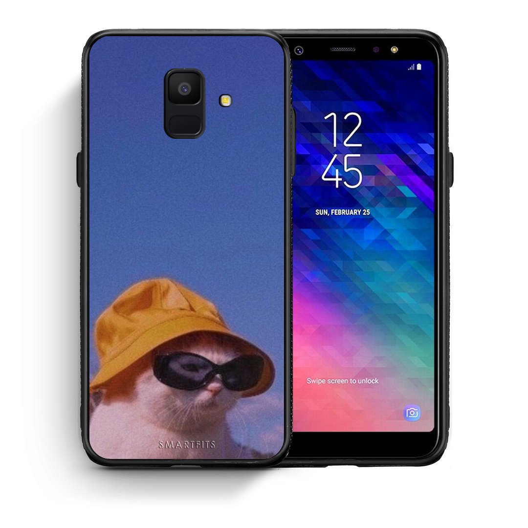 Θήκη Samsung A6 2018 Cat Diva από τη Smartfits με σχέδιο στο πίσω μέρος και μαύρο περίβλημα | Samsung A6 2018 Cat Diva case with colorful back and black bezels