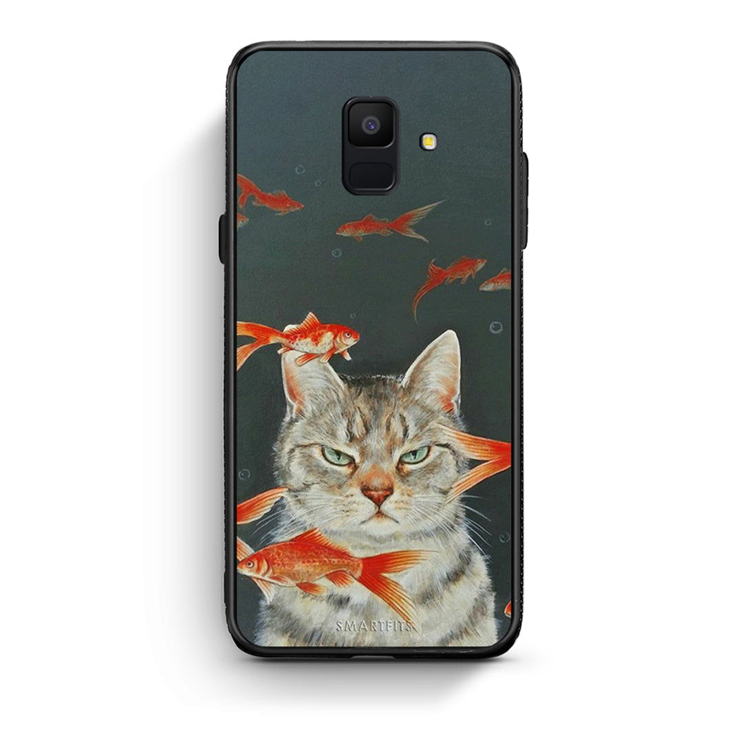 samsung A6 Cat Goldfish θήκη από τη Smartfits με σχέδιο στο πίσω μέρος και μαύρο περίβλημα | Smartphone case with colorful back and black bezels by Smartfits