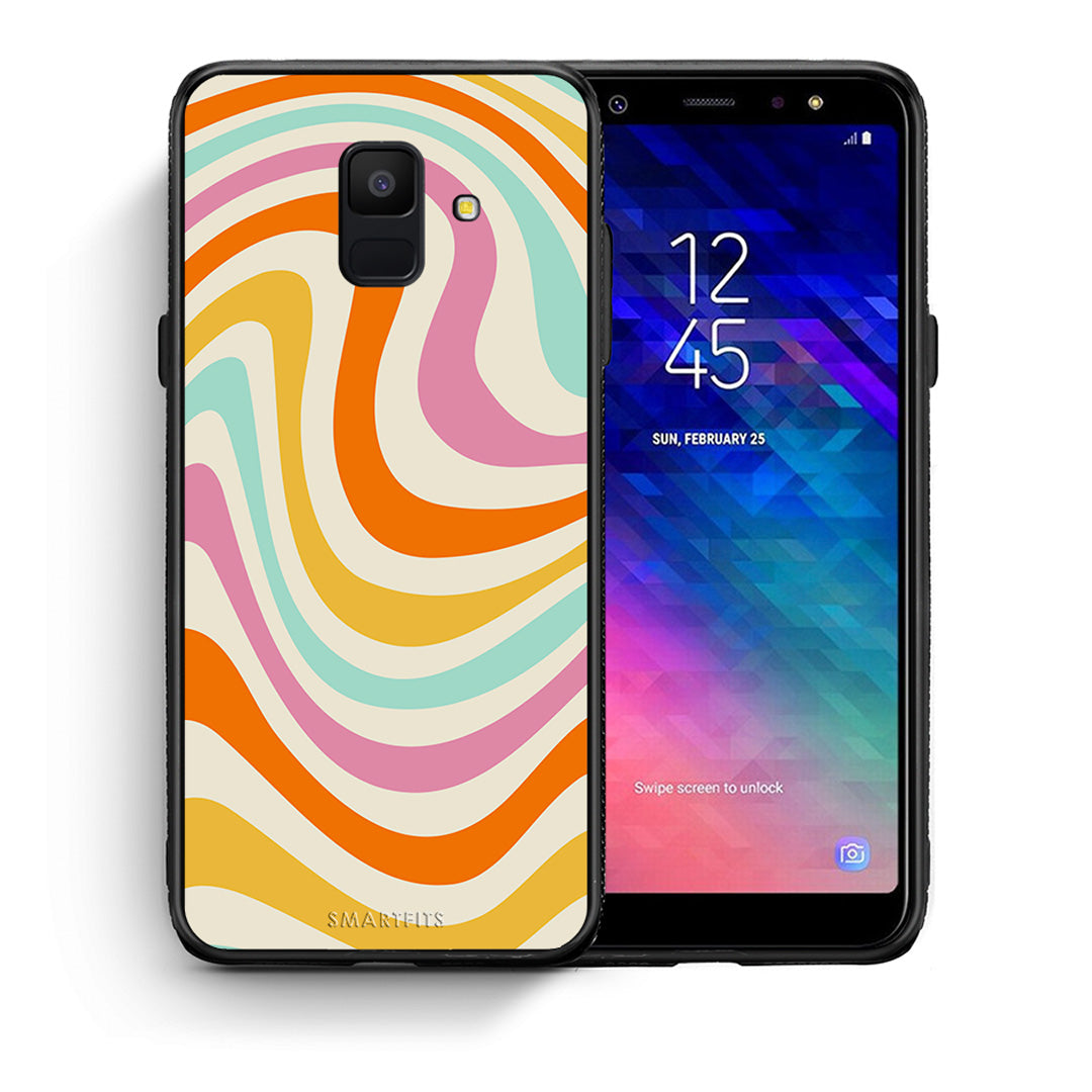 Θήκη Samsung A6 2018 Colourful Waves από τη Smartfits με σχέδιο στο πίσω μέρος και μαύρο περίβλημα | Samsung A6 2018 Colourful Waves case with colorful back and black bezels