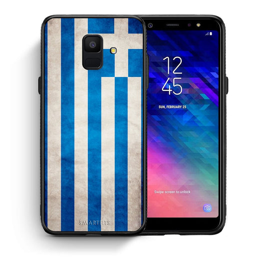 Θήκη Samsung A6 2018 Greek Flag από τη Smartfits με σχέδιο στο πίσω μέρος και μαύρο περίβλημα | Samsung A6 2018 Greek Flag case with colorful back and black bezels