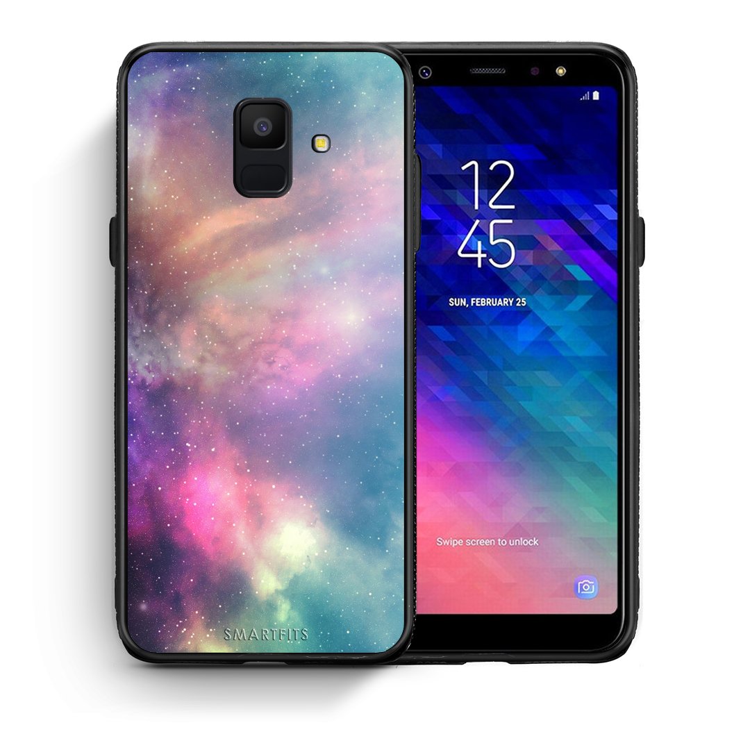 Θήκη Samsung A6 2018 Rainbow Galaxy από τη Smartfits με σχέδιο στο πίσω μέρος και μαύρο περίβλημα | Samsung A6 2018 Rainbow Galaxy case with colorful back and black bezels