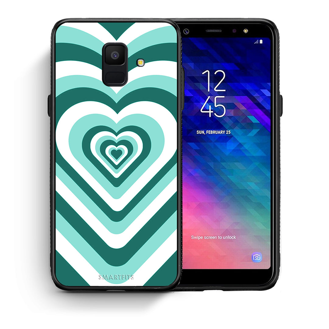 Θήκη Samsung A6 2018 Green Hearts από τη Smartfits με σχέδιο στο πίσω μέρος και μαύρο περίβλημα | Samsung A6 2018 Green Hearts case with colorful back and black bezels