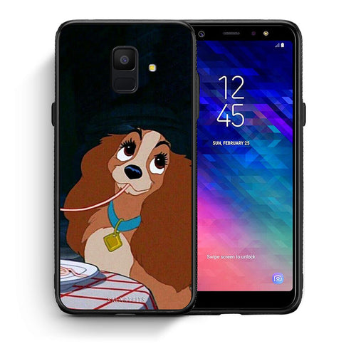 Θήκη Αγίου Βαλεντίνου Samsung A6 2018 Lady And Tramp 2 από τη Smartfits με σχέδιο στο πίσω μέρος και μαύρο περίβλημα | Samsung A6 2018 Lady And Tramp 2 case with colorful back and black bezels