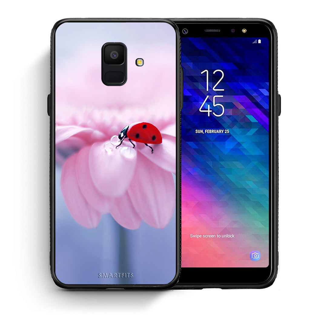 Θήκη Samsung A6 2018 Ladybug Flower από τη Smartfits με σχέδιο στο πίσω μέρος και μαύρο περίβλημα | Samsung A6 2018 Ladybug Flower case with colorful back and black bezels