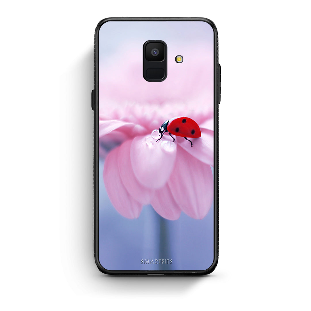 samsung A6 Ladybug Flower θήκη από τη Smartfits με σχέδιο στο πίσω μέρος και μαύρο περίβλημα | Smartphone case with colorful back and black bezels by Smartfits