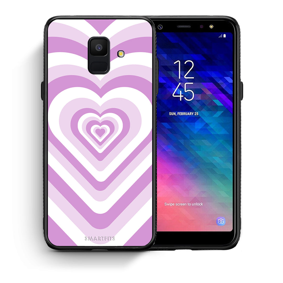 Θήκη Samsung A6 2018 Lilac Hearts από τη Smartfits με σχέδιο στο πίσω μέρος και μαύρο περίβλημα | Samsung A6 2018 Lilac Hearts case with colorful back and black bezels