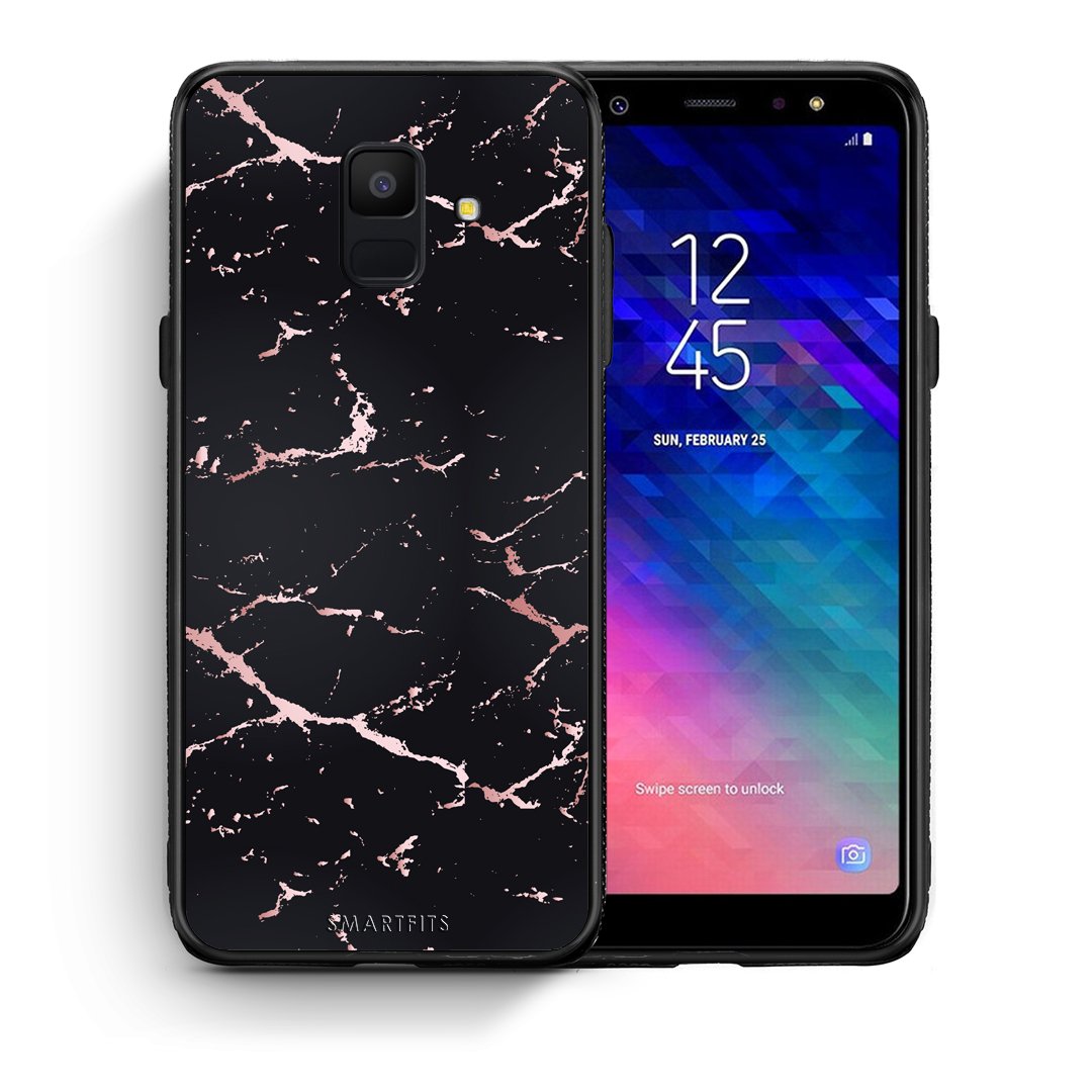 Θήκη Samsung A6 2018 Black Rosegold Marble από τη Smartfits με σχέδιο στο πίσω μέρος και μαύρο περίβλημα | Samsung A6 2018 Black Rosegold Marble case with colorful back and black bezels