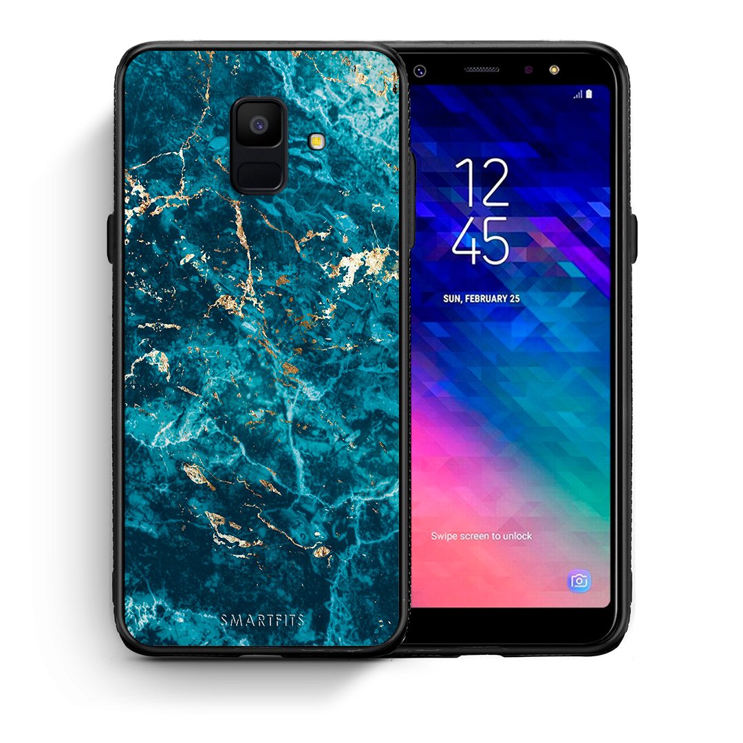 Θήκη Samsung A6 2018 Marble Blue από τη Smartfits με σχέδιο στο πίσω μέρος και μαύρο περίβλημα | Samsung A6 2018 Marble Blue case with colorful back and black bezels