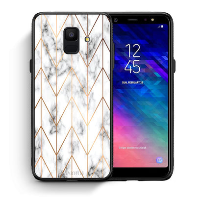 Θήκη Samsung A6 2018 Gold Geometric Marble από τη Smartfits με σχέδιο στο πίσω μέρος και μαύρο περίβλημα | Samsung A6 2018 Gold Geometric Marble case with colorful back and black bezels