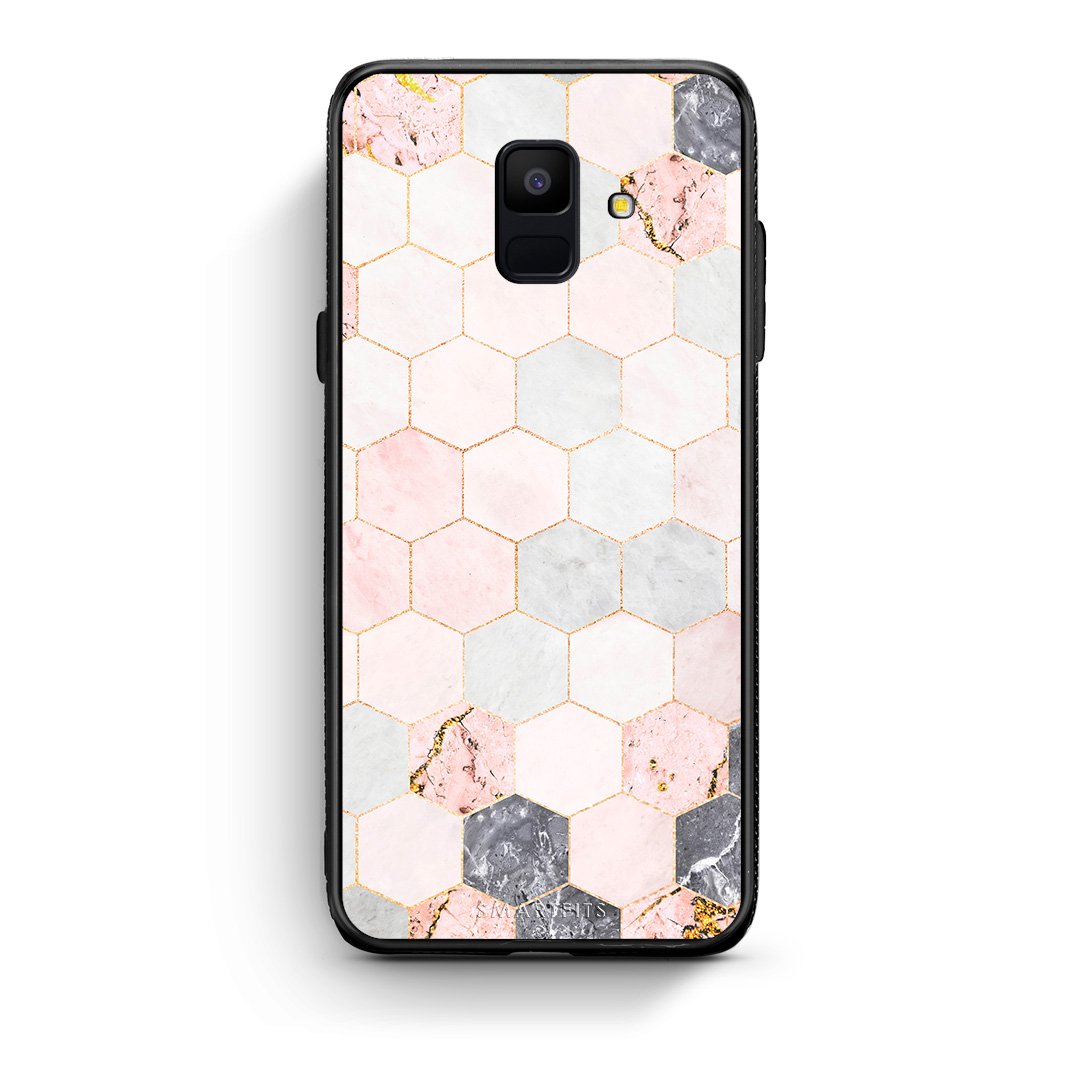 4 - samsung A6 Hexagon Pink Marble case, cover, bumper