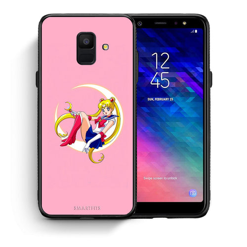 Θήκη Samsung A6 2018 Moon Girl από τη Smartfits με σχέδιο στο πίσω μέρος και μαύρο περίβλημα | Samsung A6 2018 Moon Girl case with colorful back and black bezels