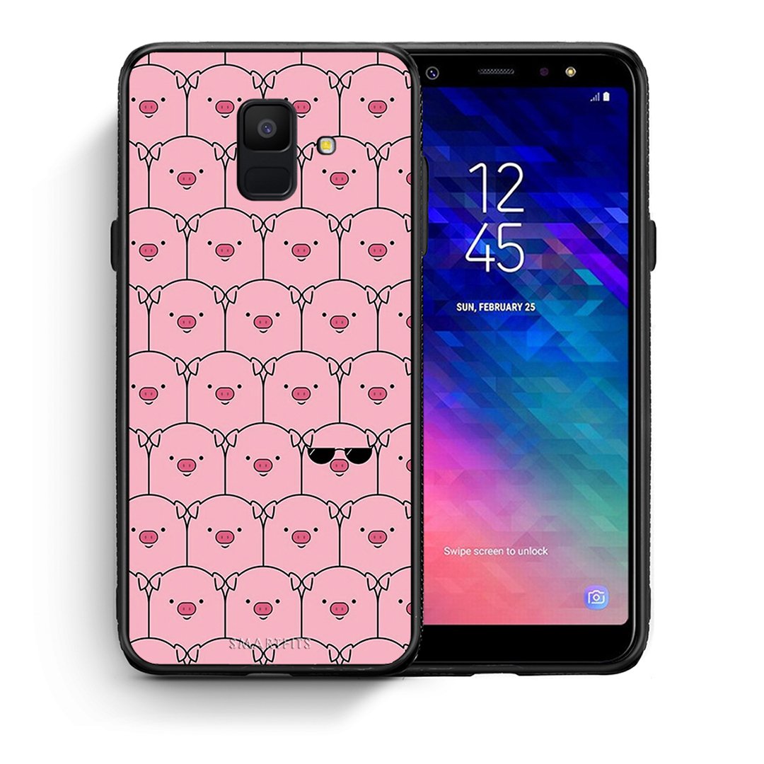 Θήκη Samsung A6 2018 Pig Glasses από τη Smartfits με σχέδιο στο πίσω μέρος και μαύρο περίβλημα | Samsung A6 2018 Pig Glasses case with colorful back and black bezels