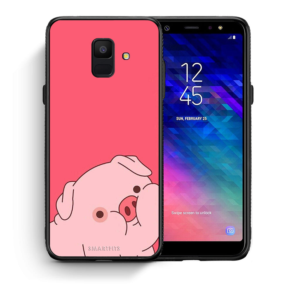 Θήκη Αγίου Βαλεντίνου Samsung A6 2018 Pig Love 1 από τη Smartfits με σχέδιο στο πίσω μέρος και μαύρο περίβλημα | Samsung A6 2018 Pig Love 1 case with colorful back and black bezels