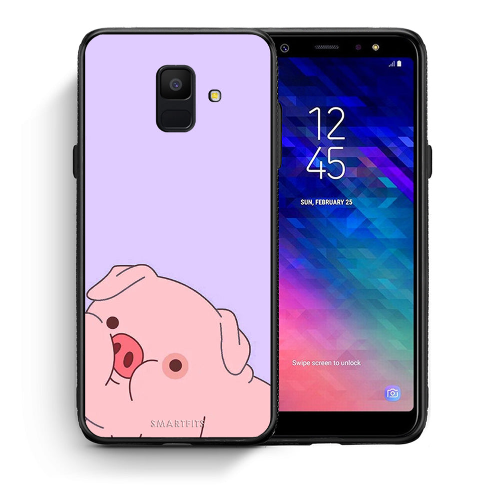Θήκη Αγίου Βαλεντίνου Samsung A6 2018 Pig Love 2 από τη Smartfits με σχέδιο στο πίσω μέρος και μαύρο περίβλημα | Samsung A6 2018 Pig Love 2 case with colorful back and black bezels