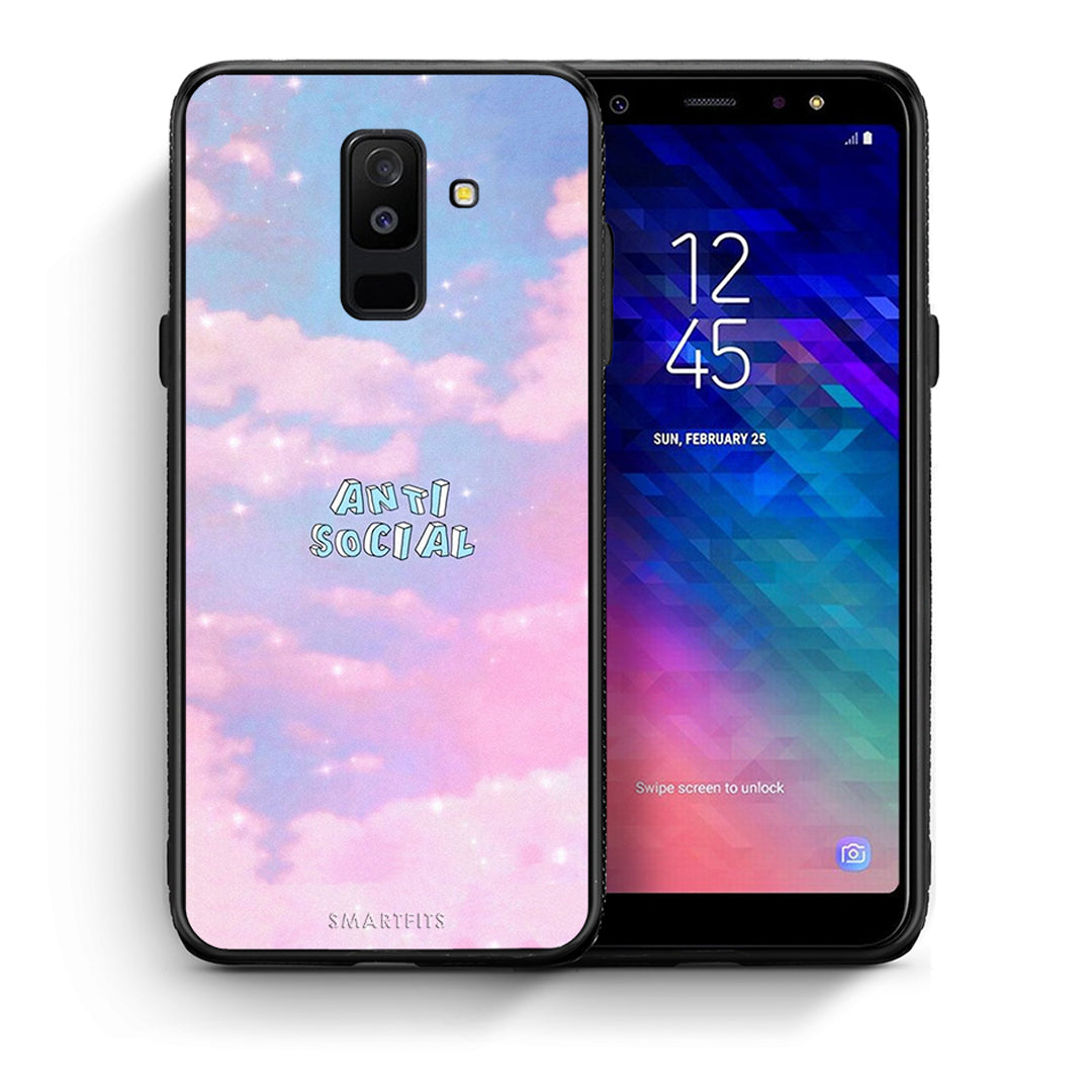 Θήκη Αγίου Βαλεντίνου Samsung A6+ 2018 Anti Social από τη Smartfits με σχέδιο στο πίσω μέρος και μαύρο περίβλημα | Samsung A6+ 2018 Anti Social case with colorful back and black bezels