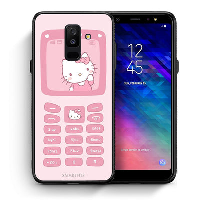 Θήκη Αγίου Βαλεντίνου Samsung A6+ 2018 Hello Kitten από τη Smartfits με σχέδιο στο πίσω μέρος και μαύρο περίβλημα | Samsung A6+ 2018 Hello Kitten case with colorful back and black bezels