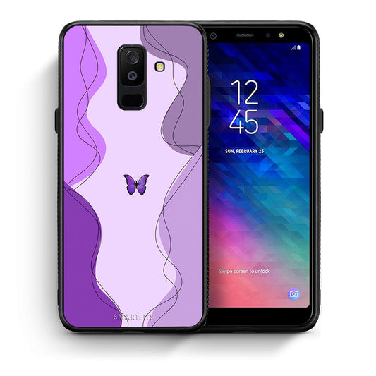 Θήκη Αγίου Βαλεντίνου Samsung A6+ 2018 Purple Mariposa από τη Smartfits με σχέδιο στο πίσω μέρος και μαύρο περίβλημα | Samsung A6+ 2018 Purple Mariposa case with colorful back and black bezels