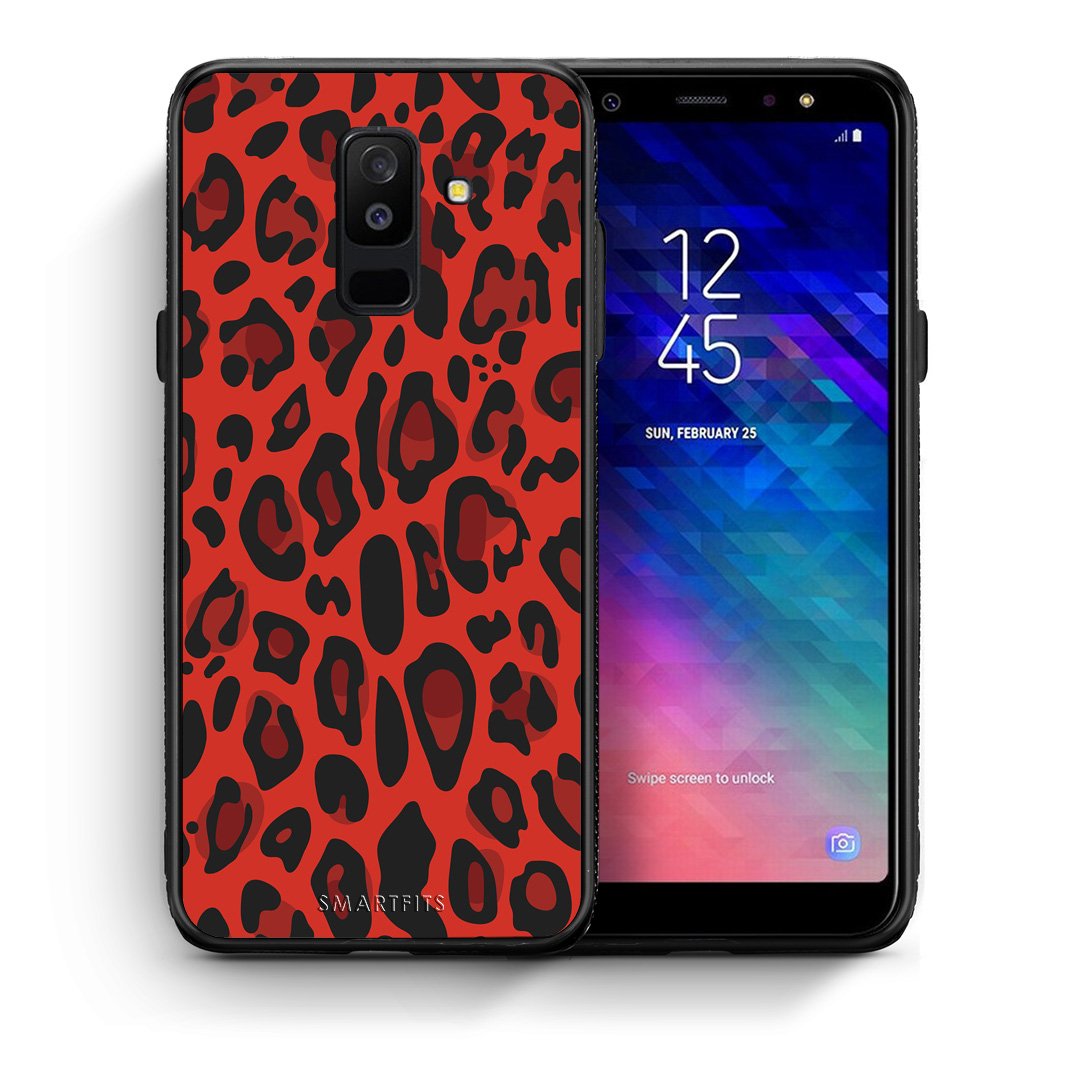 Θήκη Samsung A6+ 2018 Red Leopard Animal από τη Smartfits με σχέδιο στο πίσω μέρος και μαύρο περίβλημα | Samsung A6+ 2018 Red Leopard Animal case with colorful back and black bezels