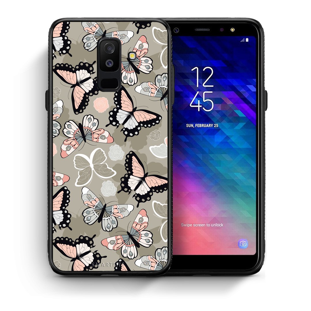 Θήκη Samsung A6+ 2018 Butterflies Boho από τη Smartfits με σχέδιο στο πίσω μέρος και μαύρο περίβλημα | Samsung A6+ 2018 Butterflies Boho case with colorful back and black bezels