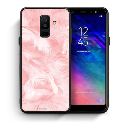 Θήκη Samsung A6+ 2018 Pink Feather Boho από τη Smartfits με σχέδιο στο πίσω μέρος και μαύρο περίβλημα | Samsung A6+ 2018 Pink Feather Boho case with colorful back and black bezels