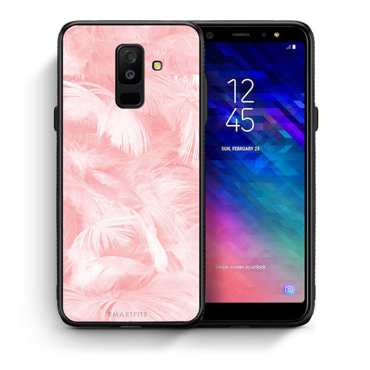 Θήκη Samsung A6+ 2018 Pink Feather Boho από τη Smartfits με σχέδιο στο πίσω μέρος και μαύρο περίβλημα | Samsung A6+ 2018 Pink Feather Boho case with colorful back and black bezels