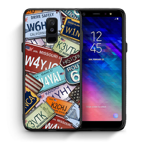 Θήκη Samsung A6+ 2018 Car Plates από τη Smartfits με σχέδιο στο πίσω μέρος και μαύρο περίβλημα | Samsung A6+ 2018 Car Plates case with colorful back and black bezels