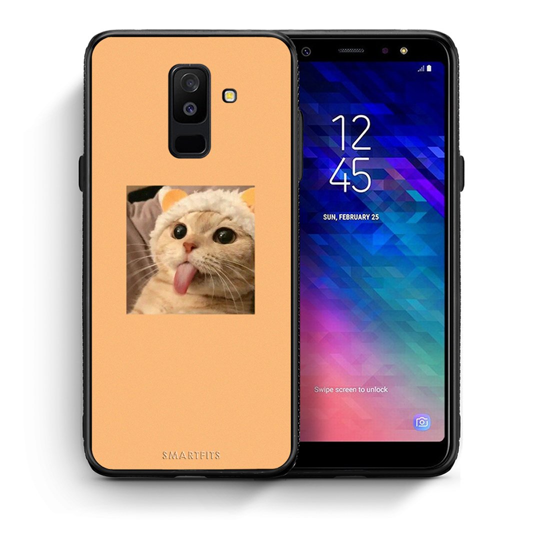 Θήκη Samsung A6+ 2018 Cat Tongue από τη Smartfits με σχέδιο στο πίσω μέρος και μαύρο περίβλημα | Samsung A6+ 2018 Cat Tongue case with colorful back and black bezels