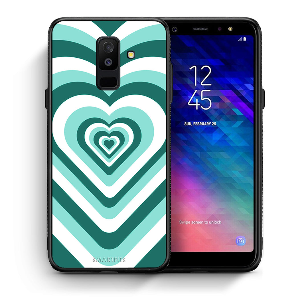Θήκη Samsung A6+ 2018 Green Hearts από τη Smartfits με σχέδιο στο πίσω μέρος και μαύρο περίβλημα | Samsung A6+ 2018 Green Hearts case with colorful back and black bezels