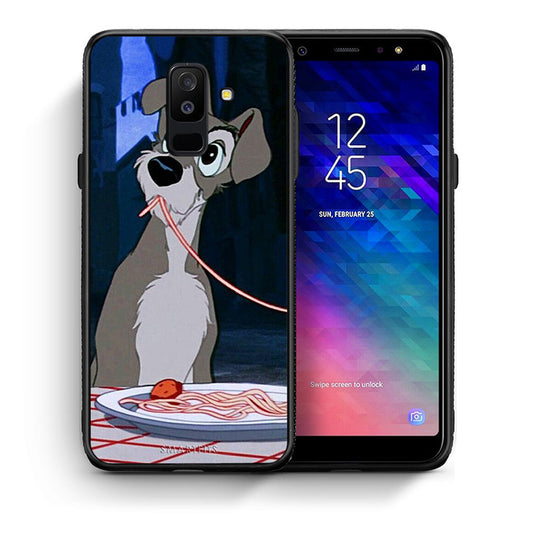 Θήκη Αγίου Βαλεντίνου Samsung A6+ 2018 Lady And Tramp 1 από τη Smartfits με σχέδιο στο πίσω μέρος και μαύρο περίβλημα | Samsung A6+ 2018 Lady And Tramp 1 case with colorful back and black bezels