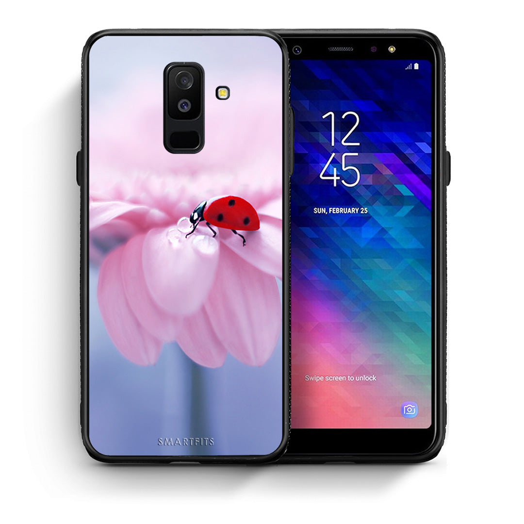 Θήκη Samsung A6+ 2018 Ladybug Flower από τη Smartfits με σχέδιο στο πίσω μέρος και μαύρο περίβλημα | Samsung A6+ 2018 Ladybug Flower case with colorful back and black bezels