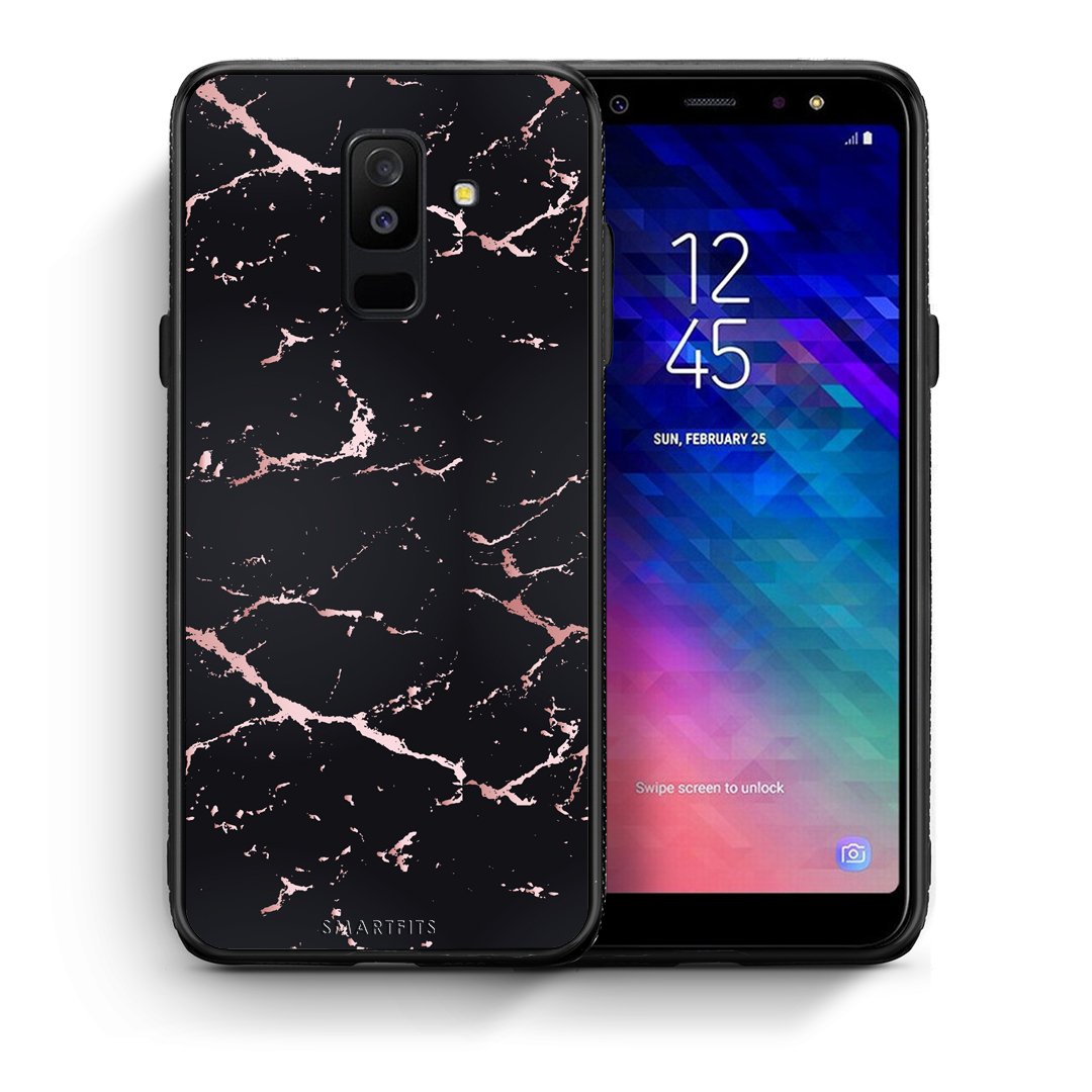 Θήκη Samsung A6+ 2018 Black Rosegold Marble από τη Smartfits με σχέδιο στο πίσω μέρος και μαύρο περίβλημα | Samsung A6+ 2018 Black Rosegold Marble case with colorful back and black bezels