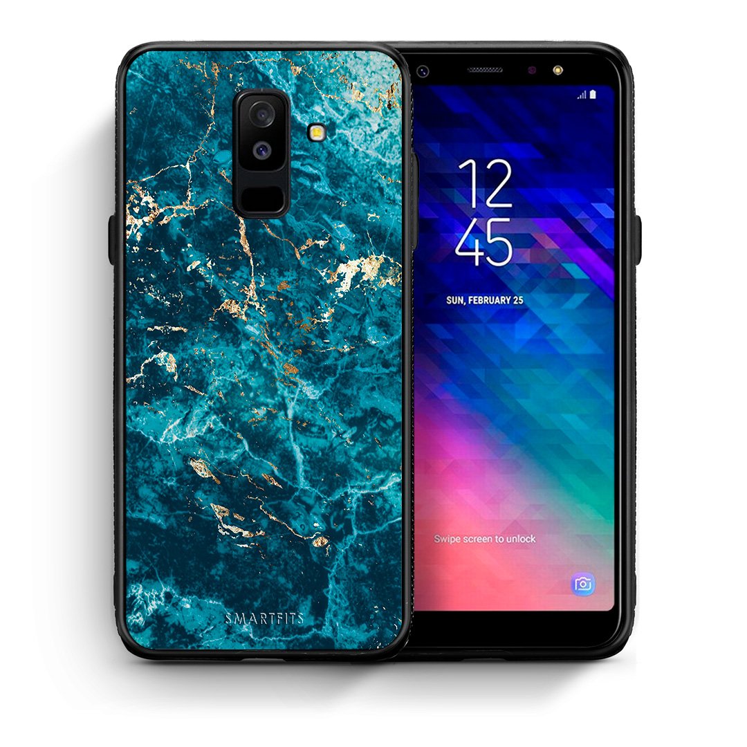 Θήκη Samsung A6+ 2018 Marble Blue από τη Smartfits με σχέδιο στο πίσω μέρος και μαύρο περίβλημα | Samsung A6+ 2018 Marble Blue case with colorful back and black bezels
