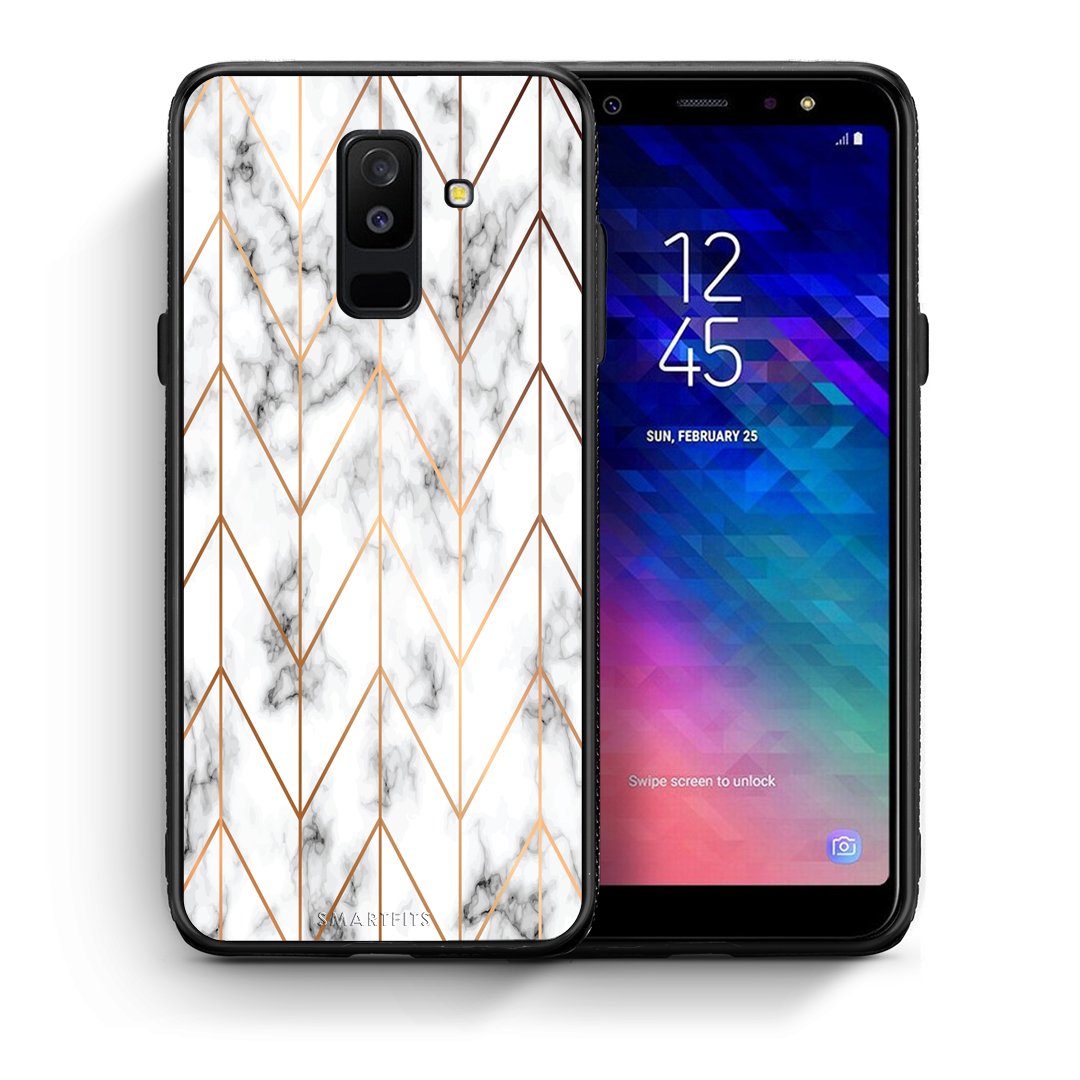 Θήκη Samsung A6+ 2018 Gold Geometric Marble από τη Smartfits με σχέδιο στο πίσω μέρος και μαύρο περίβλημα | Samsung A6+ 2018 Gold Geometric Marble case with colorful back and black bezels