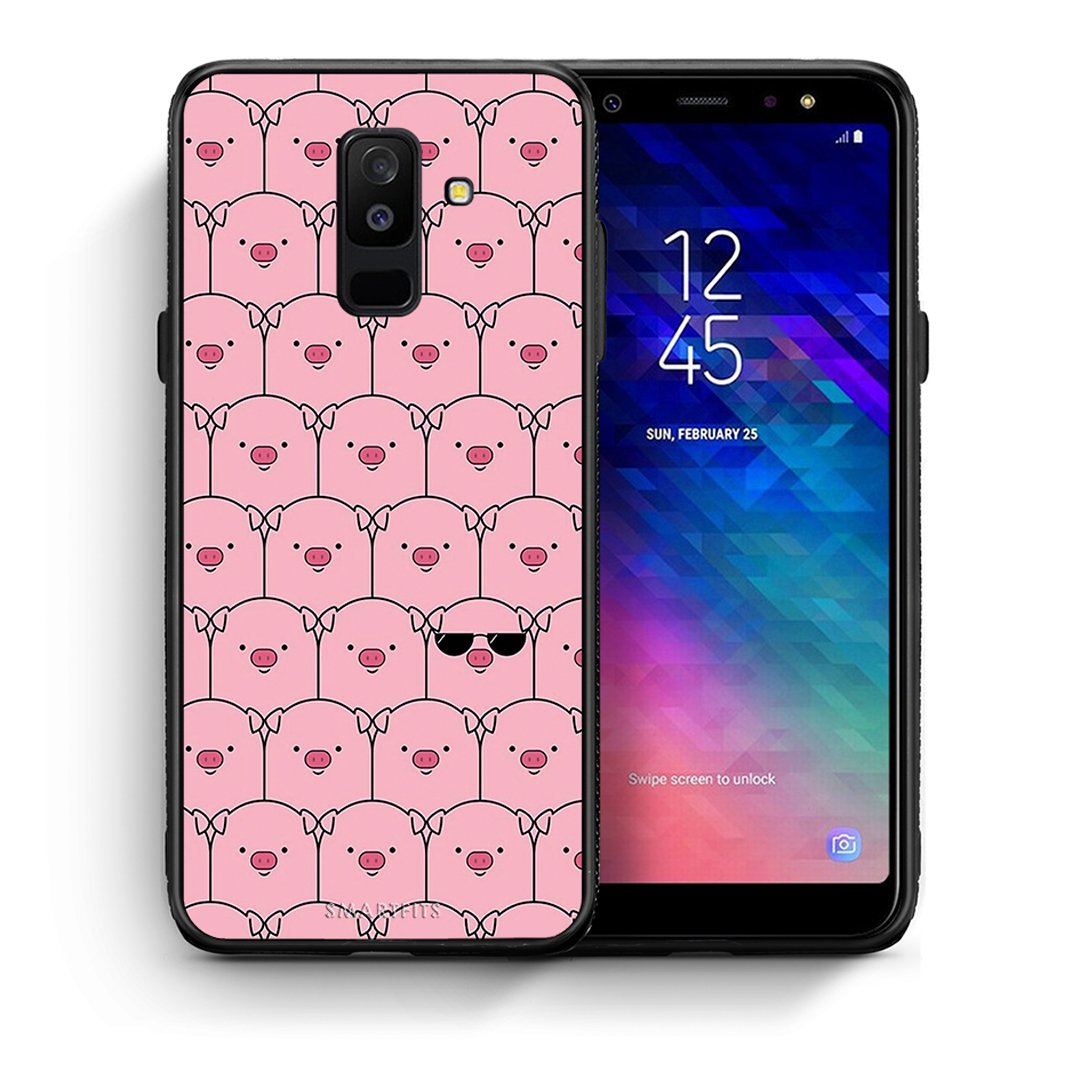 Θήκη Samsung A6+ 2018 Pig Glasses από τη Smartfits με σχέδιο στο πίσω μέρος και μαύρο περίβλημα | Samsung A6+ 2018 Pig Glasses case with colorful back and black bezels