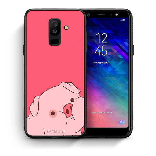 Θήκη Αγίου Βαλεντίνου Samsung A6+ 2018 Pig Love 1 από τη Smartfits με σχέδιο στο πίσω μέρος και μαύρο περίβλημα | Samsung A6+ 2018 Pig Love 1 case with colorful back and black bezels