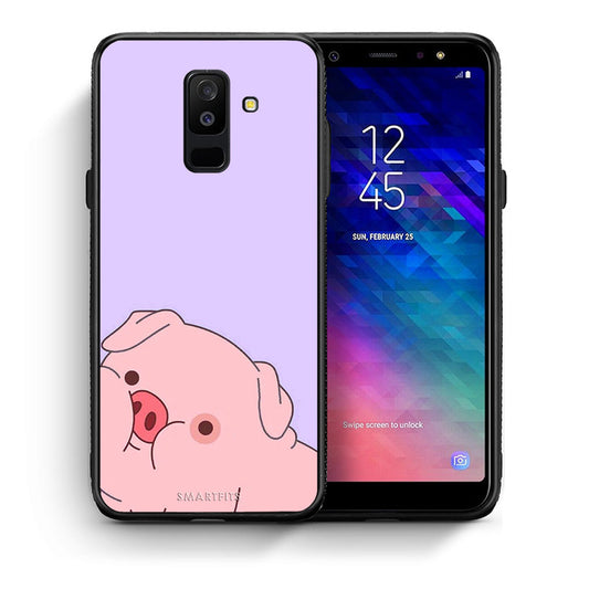 Θήκη Αγίου Βαλεντίνου Samsung A6+ 2018 Pig Love 2 από τη Smartfits με σχέδιο στο πίσω μέρος και μαύρο περίβλημα | Samsung A6+ 2018 Pig Love 2 case with colorful back and black bezels