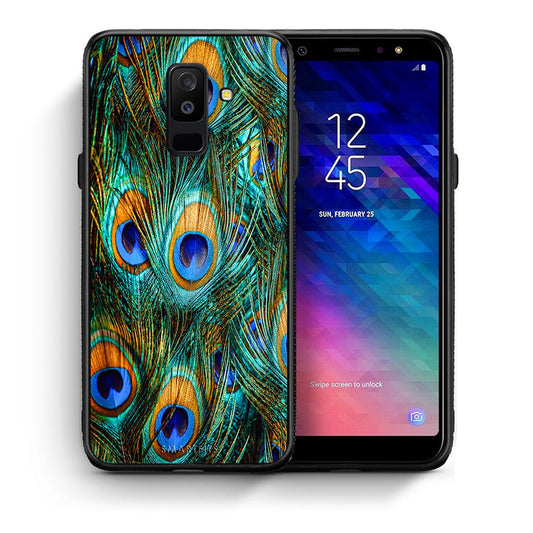 Θήκη Samsung A6+ 2018 Real Peacock Feathers από τη Smartfits με σχέδιο στο πίσω μέρος και μαύρο περίβλημα | Samsung A6+ 2018 Real Peacock Feathers case with colorful back and black bezels