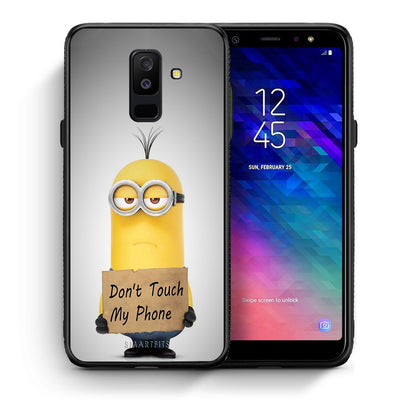 Θήκη Samsung A6+ 2018 Minion Text από τη Smartfits με σχέδιο στο πίσω μέρος και μαύρο περίβλημα | Samsung A6+ 2018 Minion Text case with colorful back and black bezels
