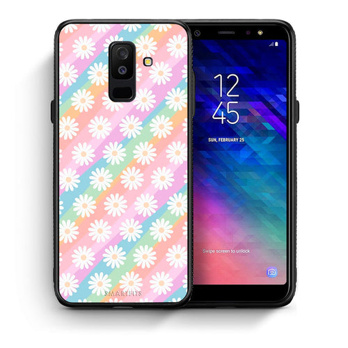 Θήκη Samsung A6+ 2018 White Daisies από τη Smartfits με σχέδιο στο πίσω μέρος και μαύρο περίβλημα | Samsung A6+ 2018 White Daisies case with colorful back and black bezels