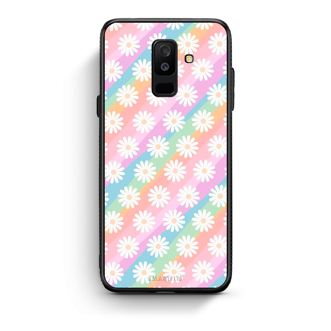 samsung A6 Plus White Daisies θήκη από τη Smartfits με σχέδιο στο πίσω μέρος και μαύρο περίβλημα | Smartphone case with colorful back and black bezels by Smartfits