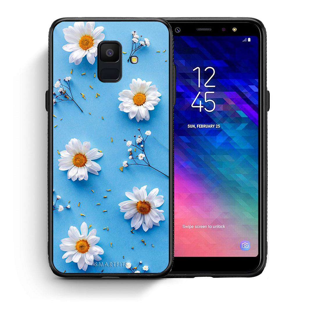 Θήκη Samsung A6 2018 Real Daisies από τη Smartfits με σχέδιο στο πίσω μέρος και μαύρο περίβλημα | Samsung A6 2018 Real Daisies case with colorful back and black bezels