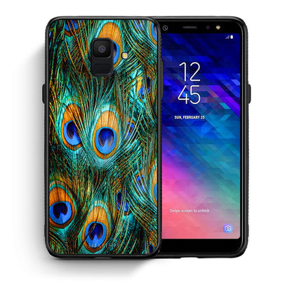Θήκη Samsung A6 2018 Real Peacock Feathers από τη Smartfits με σχέδιο στο πίσω μέρος και μαύρο περίβλημα | Samsung A6 2018 Real Peacock Feathers case with colorful back and black bezels