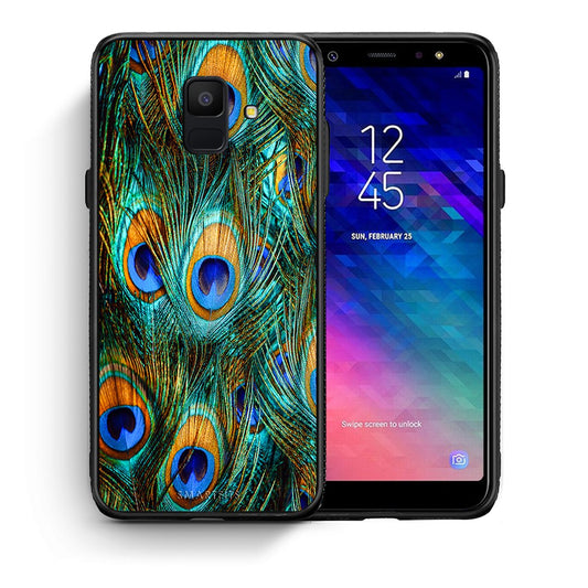 Θήκη Samsung A6 2018 Real Peacock Feathers από τη Smartfits με σχέδιο στο πίσω μέρος και μαύρο περίβλημα | Samsung A6 2018 Real Peacock Feathers case with colorful back and black bezels